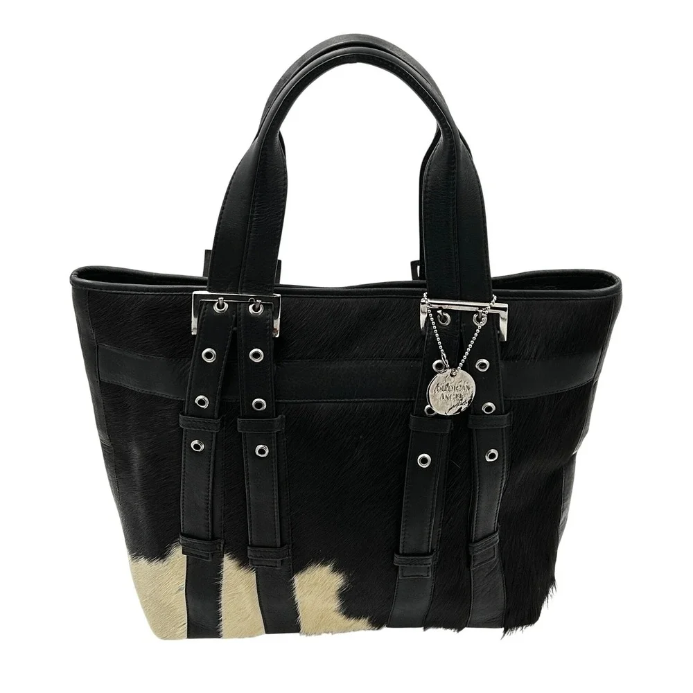 American Angel Hair-On-Hide Tote Bag Women Black Leather‎ Cowhide Western Glam